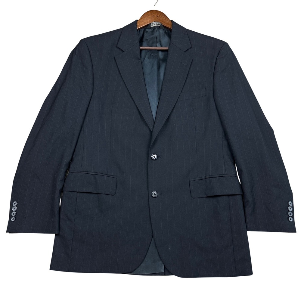 Jos A Bank Men Navy Blue Pinstripe 100% Wool 2 Button Blazer Sport Coat 40R Suit